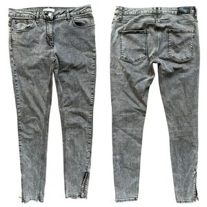 Sandro Gray Mid Rise Zipper Ankle Trim Slim Skinny Jeans FR 40 US Large